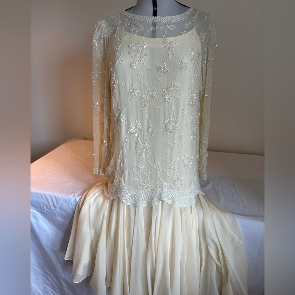 Ivory Beaded Two-Piece Evening Dress